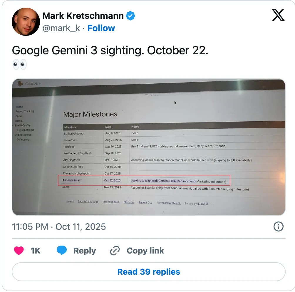 Gemini 3.0 Leak Screenshot